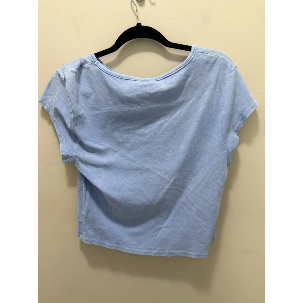 Arula Blue Cropped Tee Shirt Women's Size 0X –‎ 100% Cotton - Picture 4 of 8